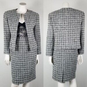 Lord & Taylor 80s/90s VTG Black White Tweed Mohair Wool Blend Skirt Suit Size 6